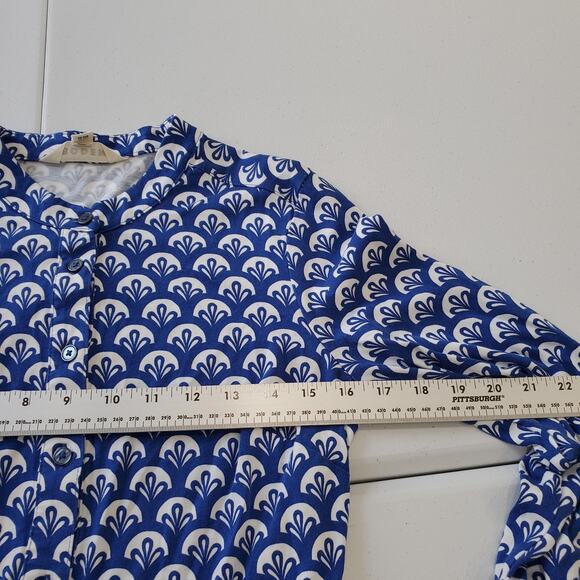 Boden Dress Womens 4 Blue White Button Front Long Sleeve A-Line Scallop Print - Picture 8 of 12